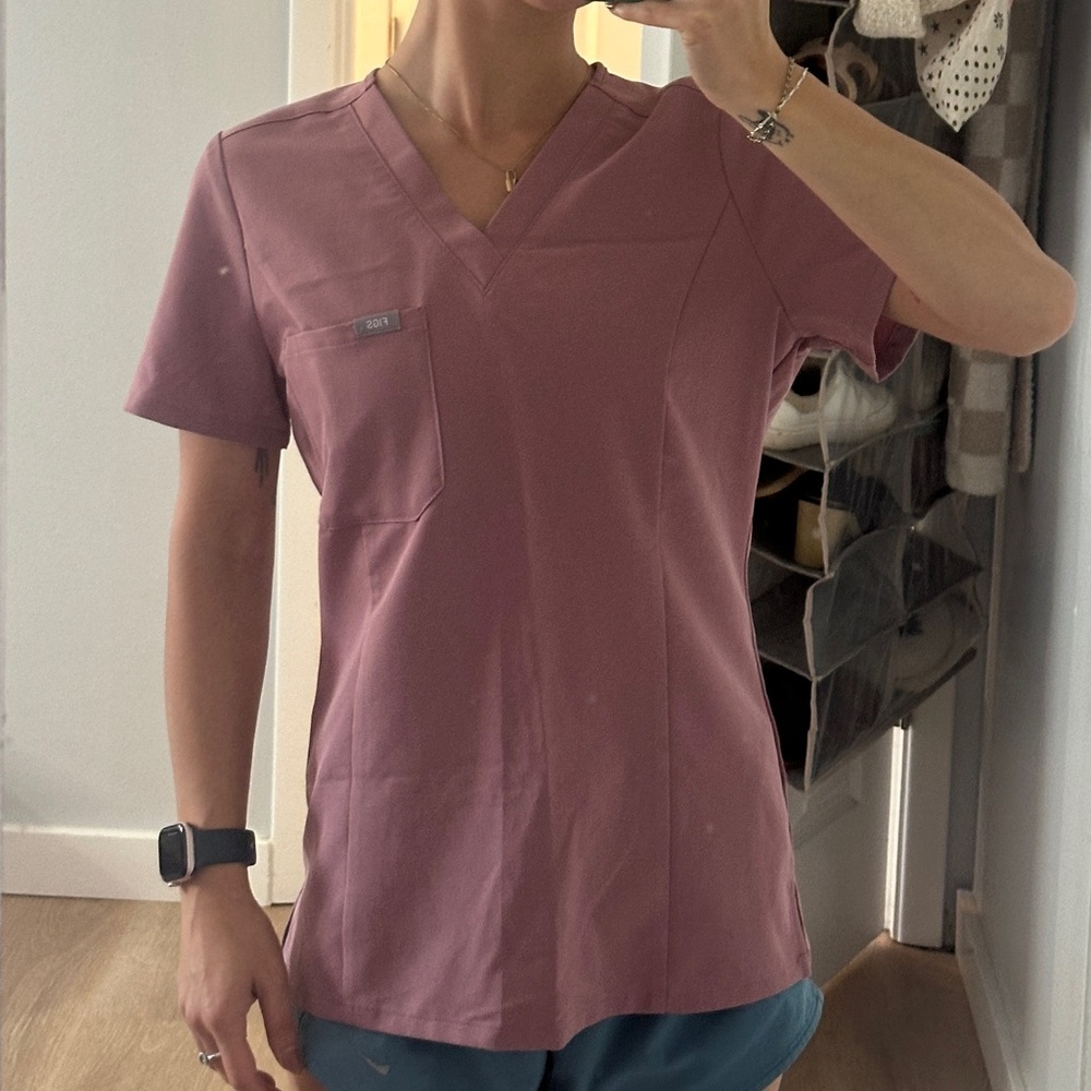 FIGS Pink V-Neck Scrub Top